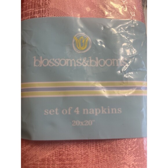 Blossom Bloom Pink Jacquard Easter Egg Napkins Table Scarves 20x20” Square 4pc - Picture 5 of 6